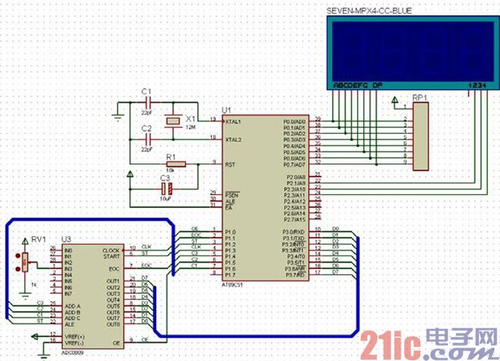 单片机C语言程序设计：ADC0809 数模转换与显示