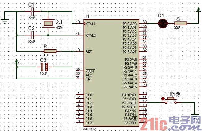 外部 INT0 中断控制 LED