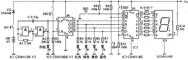 图1：CD4511BE驱动LED数码管原理图