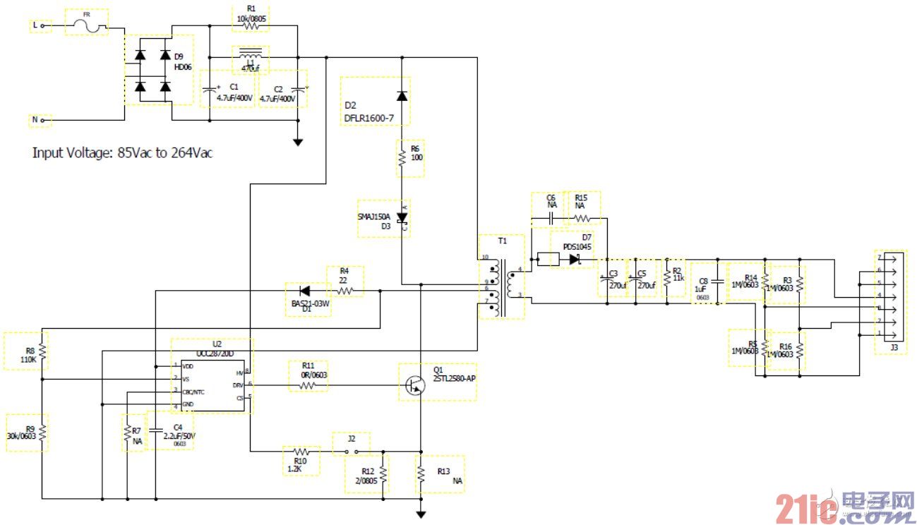 Figure 1：5W无Y电容充电器原理图