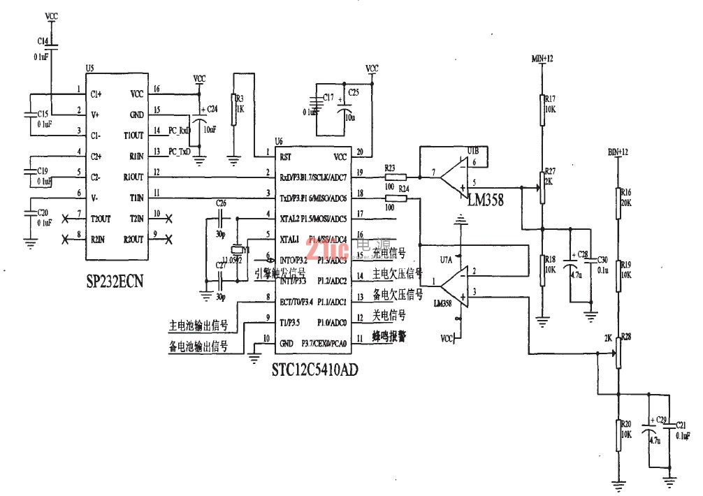 图4 STCl2C5410AD控制系统电路。