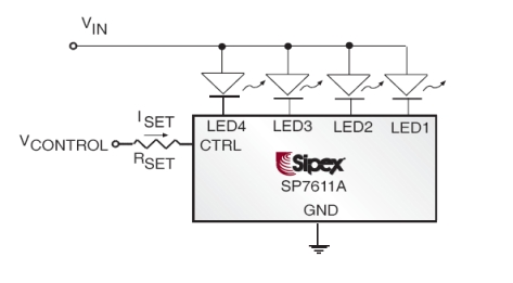 图1 ：SP761X是基于灌电流型的降压LED驱动器。