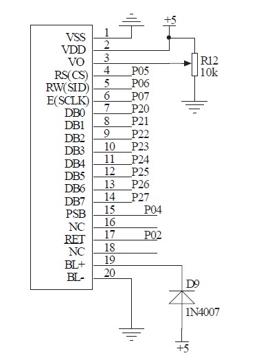 图2 128×64液晶与单片机的连接图