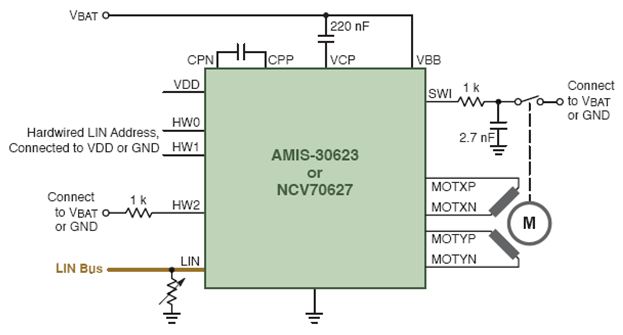 图1：单芯片微步进电机驱动器及LIN接口