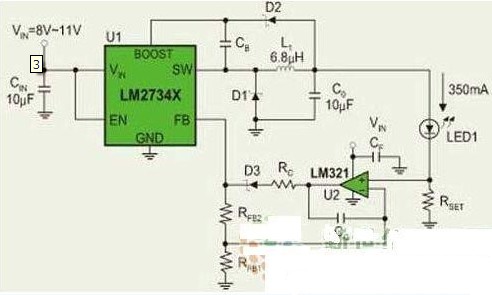 基于LM2734的恒流驱动电路图