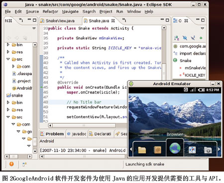图2GoogleAndroid软件开发套件为使用Java的应用开发提供需要的工具与API