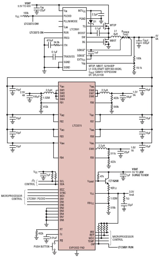 用上游高压降压型转换器驱动 LTC3375