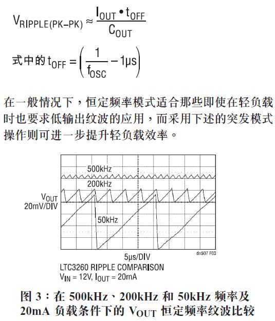 图 3 所示，降低频率将增加输出纹波