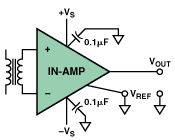 图4. 不工作的变压器耦合仪表放大器电路