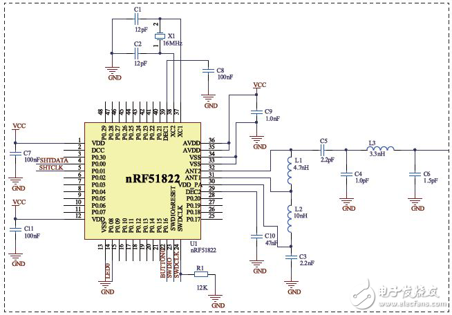 图3 nRF51822电路图