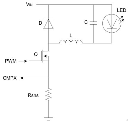 图5：用于驱动LED或串联LED的降压拓扑