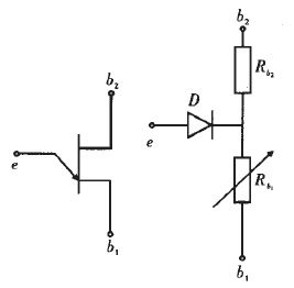 图5 单结晶体管结构及等效电路图
