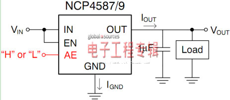 图6:带AE引脚的NCP4587/9 LDO电路图