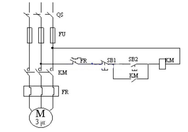 电机类 文章 鼠笼式异步电动机全压启动控制线路接线图   电动机单向